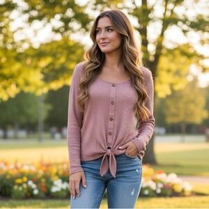 Live To Be Spoiled thermal waffle Tshirt sz small long sleeve spandex mauve pink